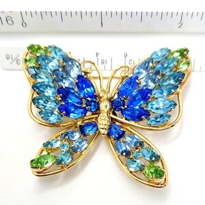 Napier Signed Blue Green 2" Butterfly on Gold Metal